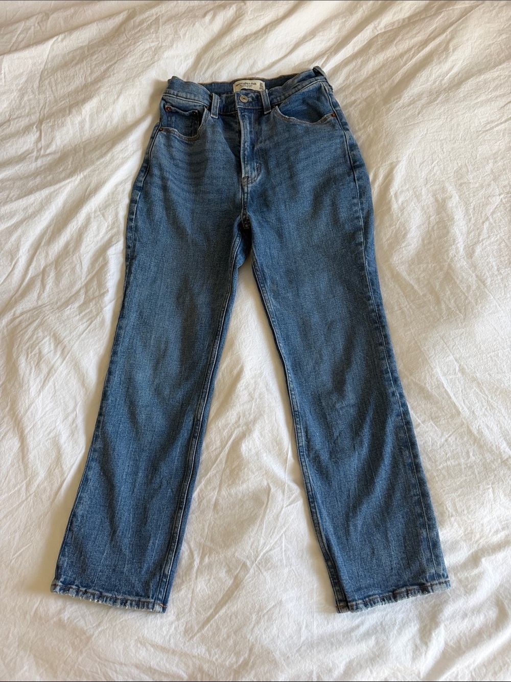 Abercrombie & Fitch light blue ultra high rise ankle straight jeans